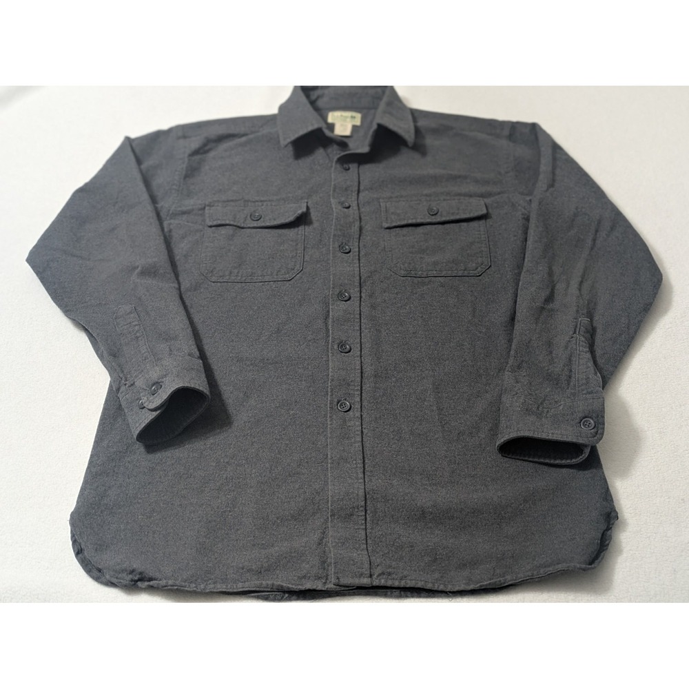 LL Bean Shirt Mens Gray XL Chamois 100% Cotton Flannel Button Up Long Sleeve Vtg